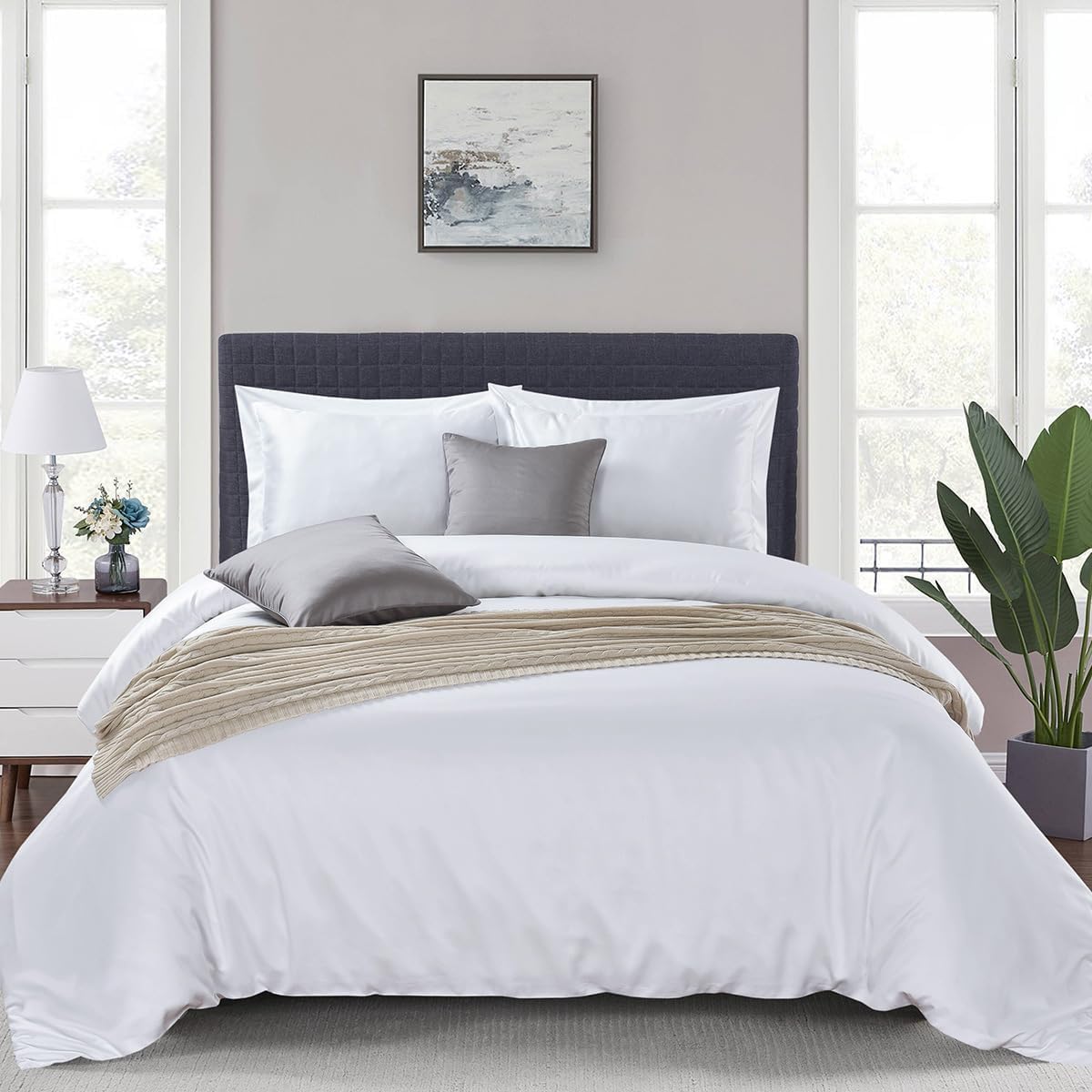 Royal Hotel Bedding Set – 100% Cool Duvet Covers, Viscose Made from Bamboo, Full/Queen Size (White)