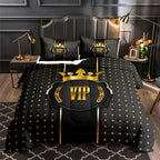 LUVIVIHOME 3PCS Black and Gold Comforter Set – Queen Size, VIP Luxury Crown Bedding Set, Ultra-Soft All-Season Lightweight Quilt with 2 Pillow Shams
