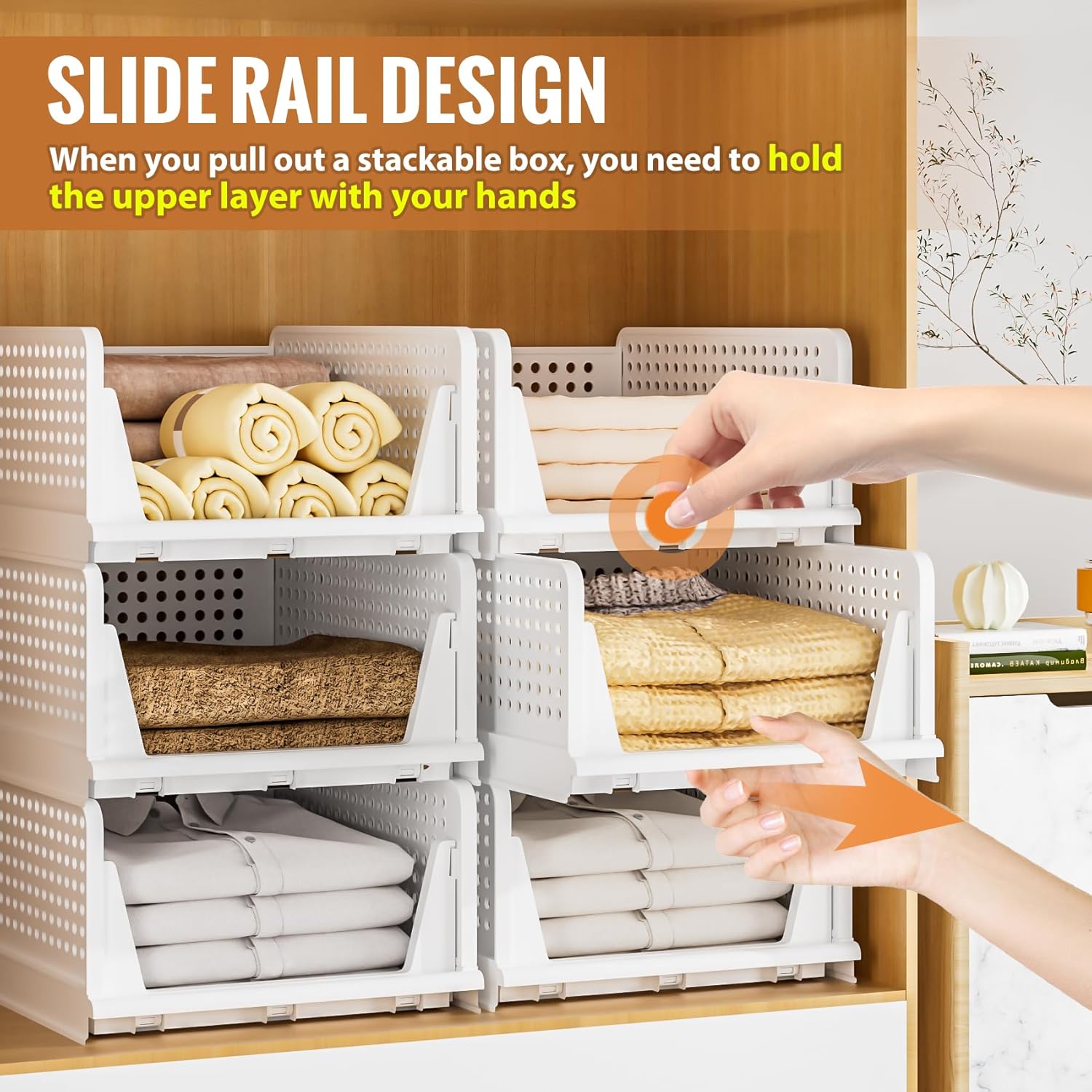 Neprock Stackable Plastic Storage Drawers for Closet Organizers and Storage – 4 Pack Open Storage Bins, Closet Shelf Clothes Organizer for Closet & Wardrobe (4L)