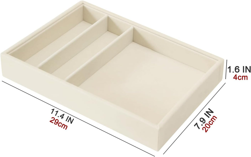 Bedside Organizer – Multi-Use Nightstand & Desktop Catchall Tray for Jewelry, Sunglasses, Phone, Watch, Perfume & Lipstick (Beige, 3-Grid)