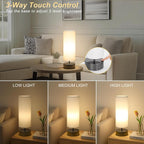Touch Table Lamp – 3-Way Dimmable Modern Minimalist Accent Bedside Lamp with Cylinder Fabric Shade, Nightstand/Desk Lamp for Bedroom, Living Room & Kitchen, 9W LED Bulb Included