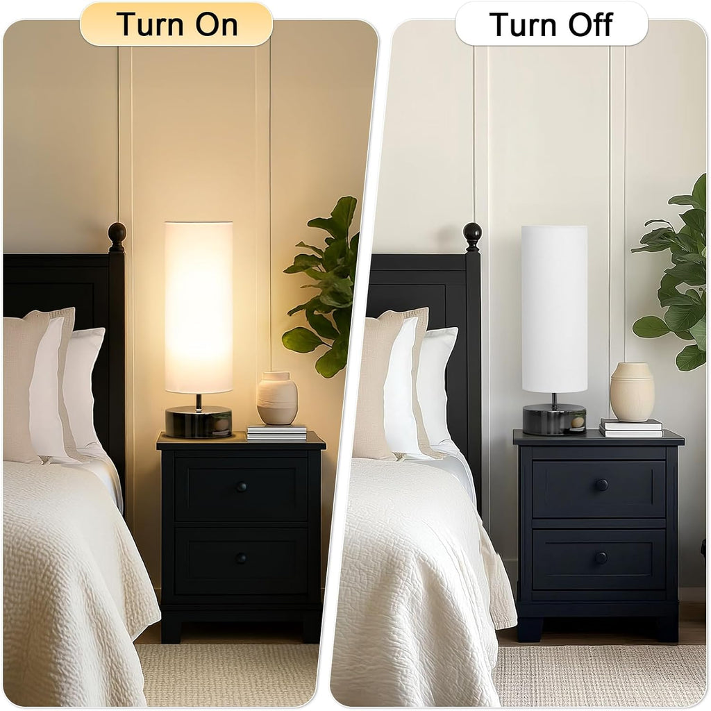 Touch Table Lamp – 3-Way Dimmable Modern Minimalist Accent Bedside Lamp with Cylinder Fabric Shade, Nightstand/Desk Lamp for Bedroom, Living Room & Kitchen, 9W LED Bulb Included