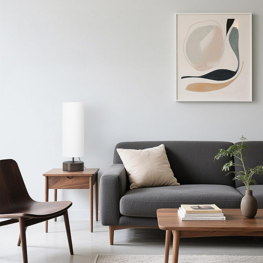 Touch Table Lamp – 3-Way Dimmable Modern Minimalist Accent Bedside Lamp with Cylinder Fabric Shade, Nightstand/Desk Lamp for Bedroom, Living Room & Kitchen, 9W LED Bulb Included