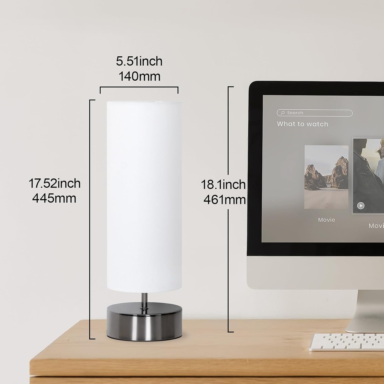 Touch Table Lamp – 3-Way Dimmable Modern Minimalist Accent Bedside Lamp with Cylinder Fabric Shade, Nightstand/Desk Lamp for Bedroom, Living Room & Kitchen, 9W LED Bulb Included