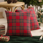 AQOTHES Pack of 2 Christmas Plaid Decorative Throw Pillow Covers – Scottish Tartan Cushion Cases for Farmhouse Home Holiday Décor, Red & Green (18 x 18 Inches)