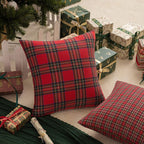 AQOTHES Pack of 2 Christmas Plaid Decorative Throw Pillow Covers – Scottish Tartan Cushion Cases for Farmhouse Home Holiday Décor, Red & Green (18 x 18 Inches)