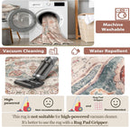 8x10 Area Rug – Vintage Machine Washable Low Pile Carpet, No-Shedding Area Rug for Living Room, Bedroom, Dining Room, Kitchen, Entryway, Hallway & Office (Brick/Pink)