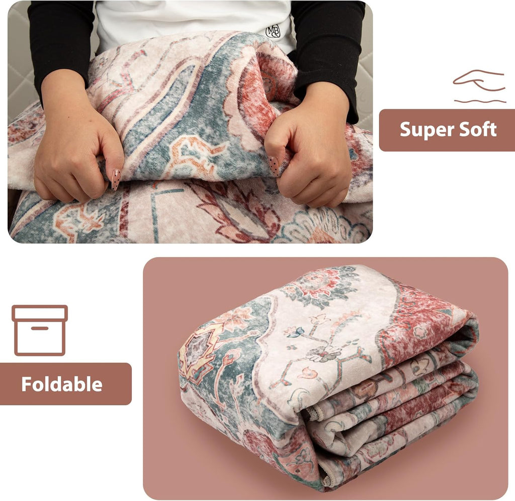 8x10 Area Rug – Vintage Machine Washable Low Pile Carpet, No-Shedding Area Rug for Living Room, Bedroom, Dining Room, Kitchen, Entryway, Hallway & Office (Brick/Pink)