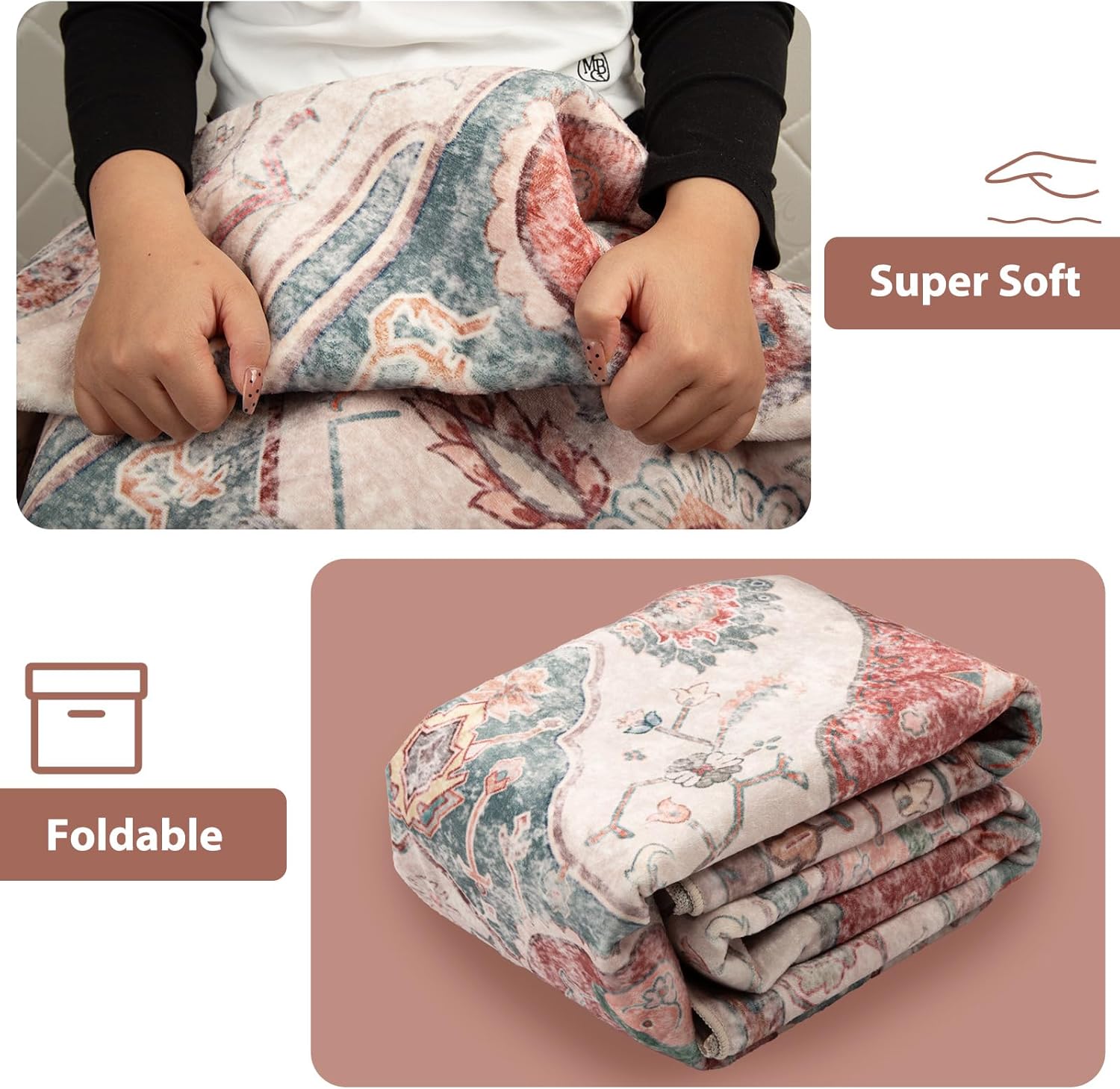 8x10 Area Rug – Vintage Machine Washable Low Pile Carpet, No-Shedding Area Rug for Living Room, Bedroom, Dining Room, Kitchen, Entryway, Hallway & Office (Brick/Pink)