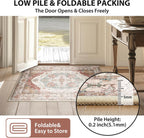 8x10 Area Rug – Vintage Machine Washable Low Pile Carpet, No-Shedding Area Rug for Living Room, Bedroom, Dining Room, Kitchen, Entryway, Hallway & Office (Brick/Pink)