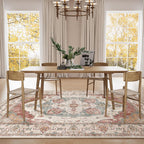 8x10 Area Rug – Vintage Machine Washable Low Pile Carpet, No-Shedding Area Rug for Living Room, Bedroom, Dining Room, Kitchen, Entryway, Hallway & Office (Brick/Pink)