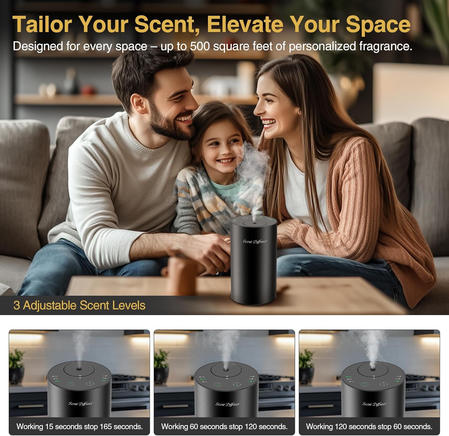 Waterless Essential Oil Diffuser Starter Kit – No Water Needed, Battery-Operated Mini Scent Air Machine with 3×20ml Essential Oils, Portable Aromatherapy Diffuser for Home, Car & Office (Black)