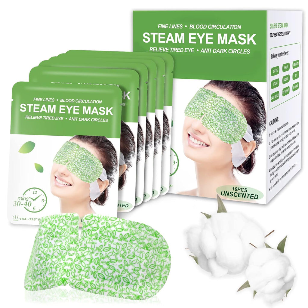 16 Packs Steam Eye Masks for Dry Eyes – Self-Heating Warm Compress for Fatigue & Puffiness Relief, Disposable Heated Eye Mask Travel Essentials, Spa Relaxation Set for Women, Unscented