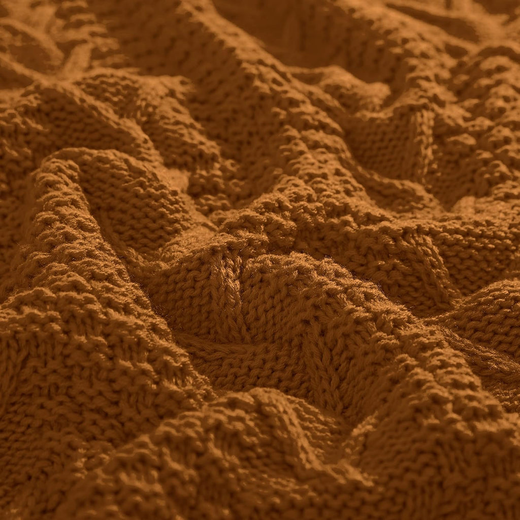 Aormenzy Knitted Throw Blanket (50" x 60") and 2 Pillow Covers (18" x 18") – 3-Piece Rust Brown Throw Blanket Set for Couch, Sofa, Bed & Living Room Décor